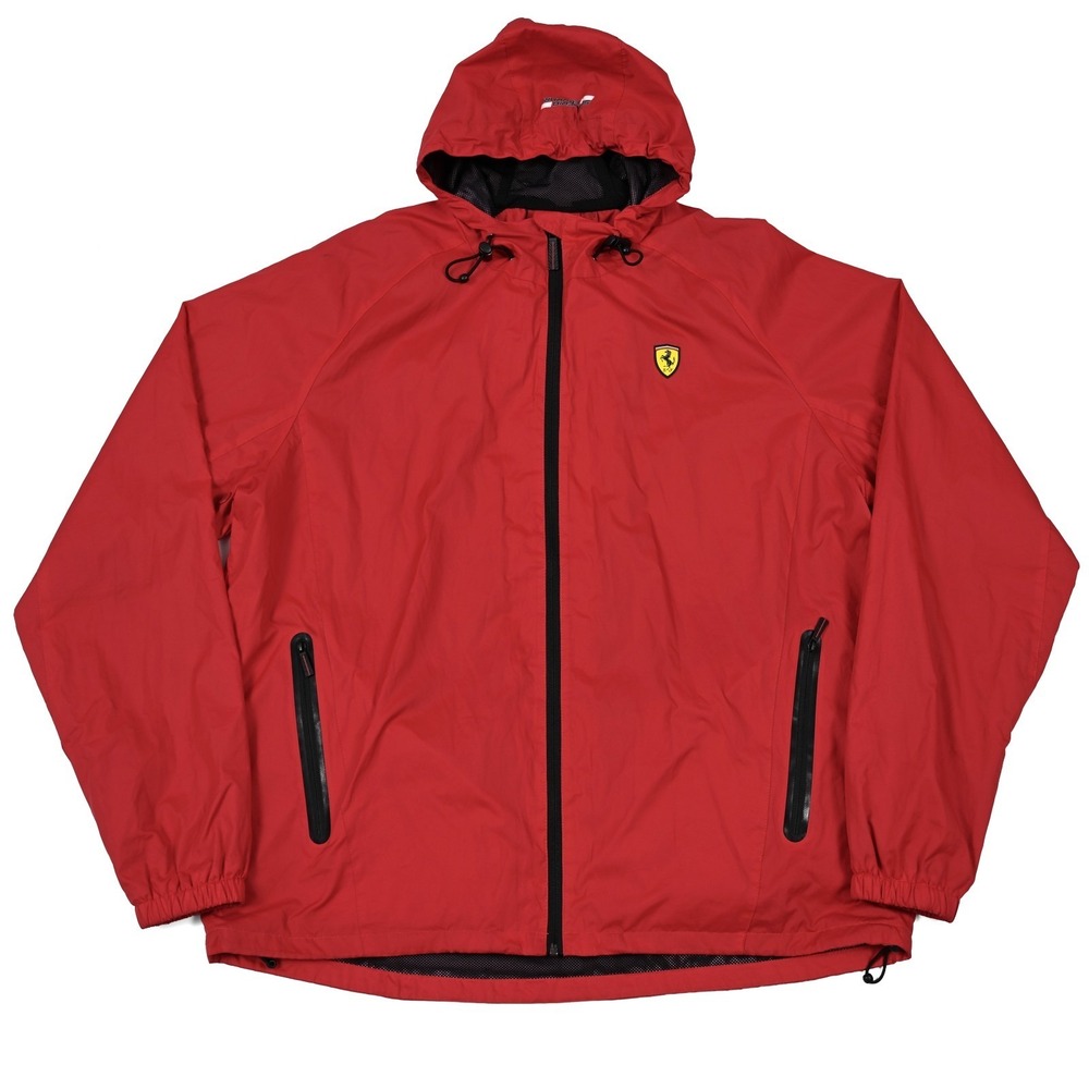Ferrari Full-Zip Windbreaker Jacket Mens XL Red Scuderia Logo Zip Pockets Hooded